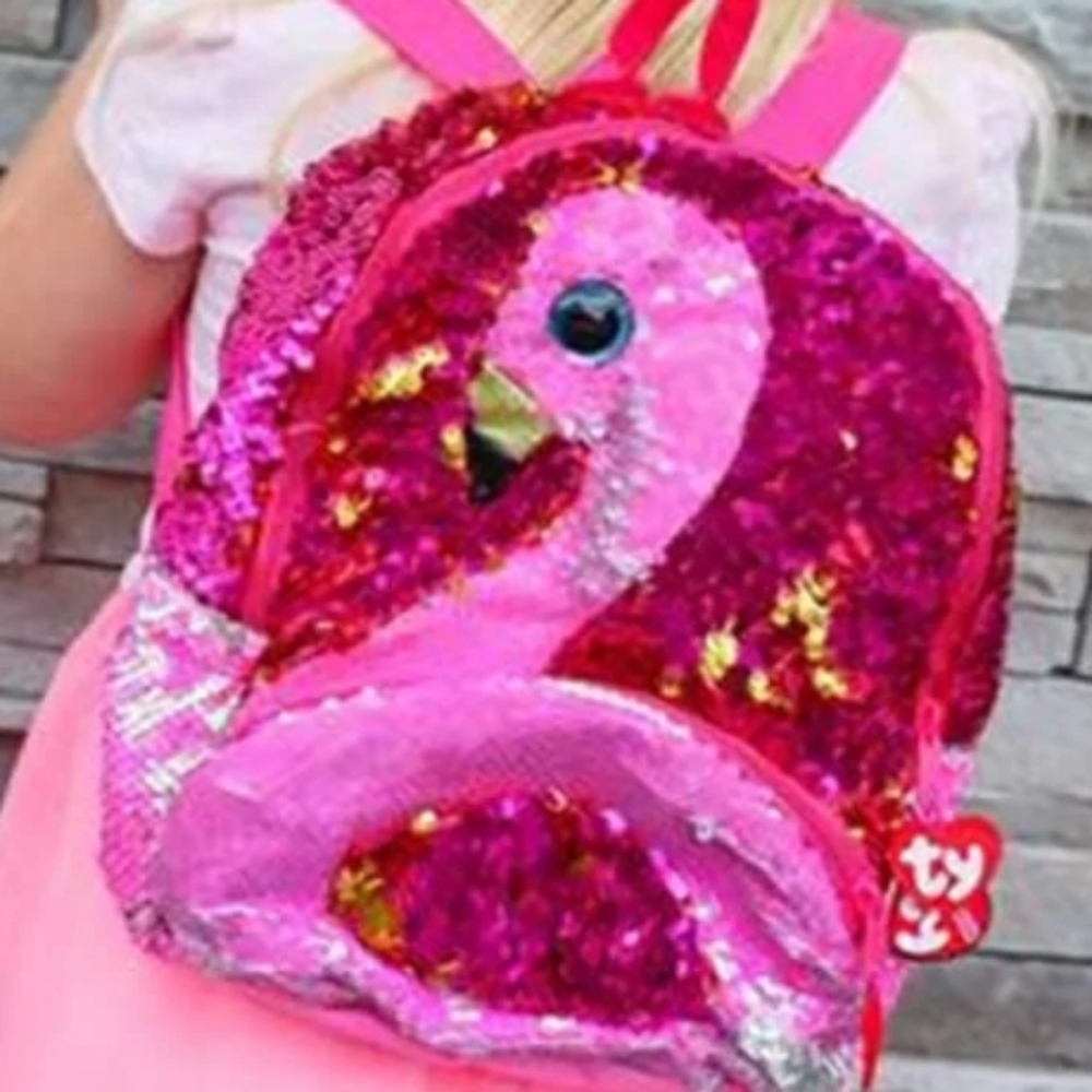 Ty Gilda Girls Sequin Flamingo Backpack - Pink and Gold